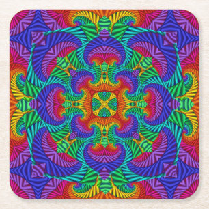 Porta-copo De Papel Quadrado Arco-Íris Vintage Fractal, Psicodélico