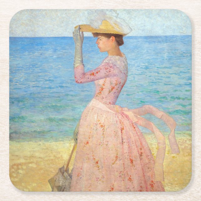 Porta-copo De Papel Quadrado Aristide Maillol - Mulher com Guarda-Sol (Frente)