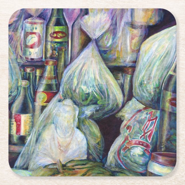 Porta-copo De Papel Quadrado Aromas secos ao Sol de Singapura (Frente)