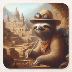 Porta-copo De Papel Quadrado Arqueólogo Sloth