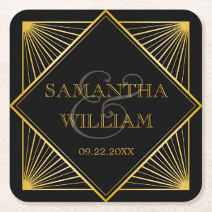Porta-copo De Papel Quadrado Art deco de Gatsby que Wedding a cor feita sob