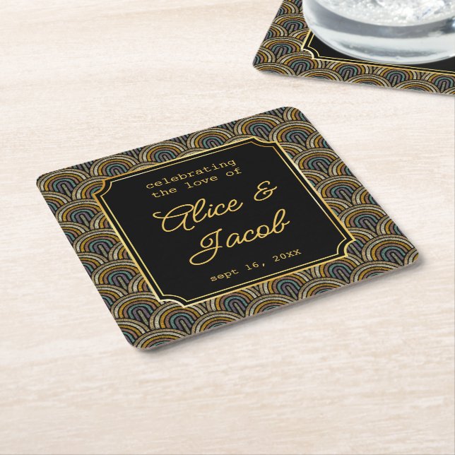 Porta-copo De Papel Quadrado Art Deco Embroidered-Style Wedding  (Inclinado)