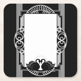 Porta-copo De Papel Quadrado Art Deco Parisian Black and White Swans