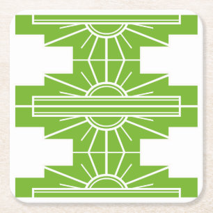Porta-copo De Papel Quadrado Art Deco Sunburst Padrão em Branco e Limão