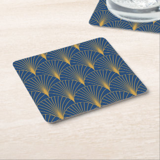 Porta-copo De Papel Quadrado Art Deco Ventoinhas Geométricas Douradas em Azul N