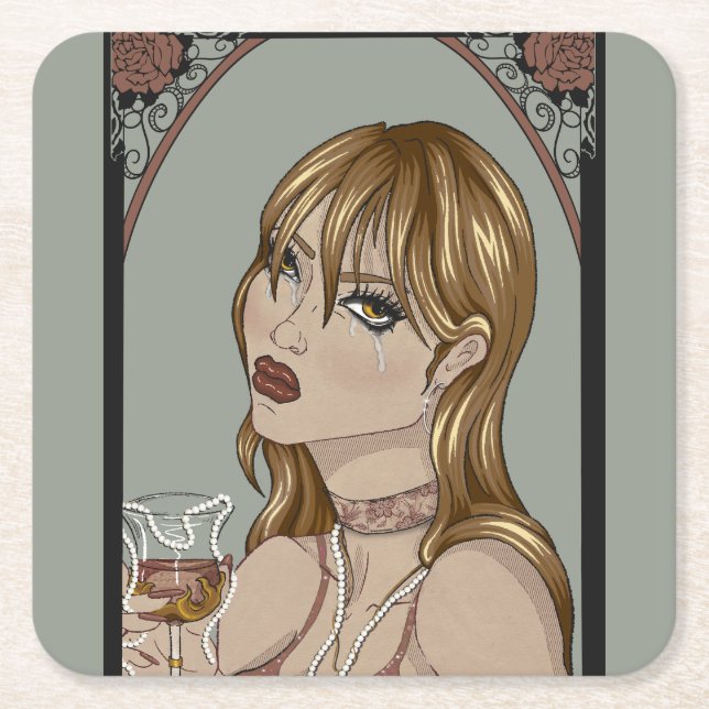 Porta-copo De Papel Quadrado Art Nouveau (Frente)