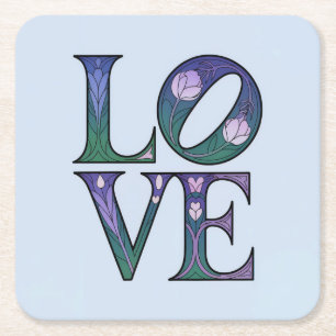 Porta-copo De Papel Quadrado Art Nouveau LOVE Porta copos Set