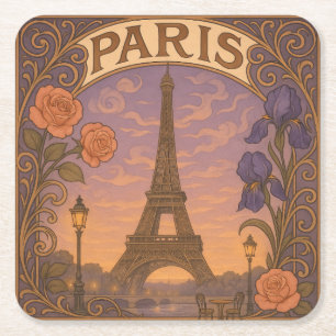 Porta-copo De Papel Quadrado Art Nouveau Paris Eifel Tower Floral