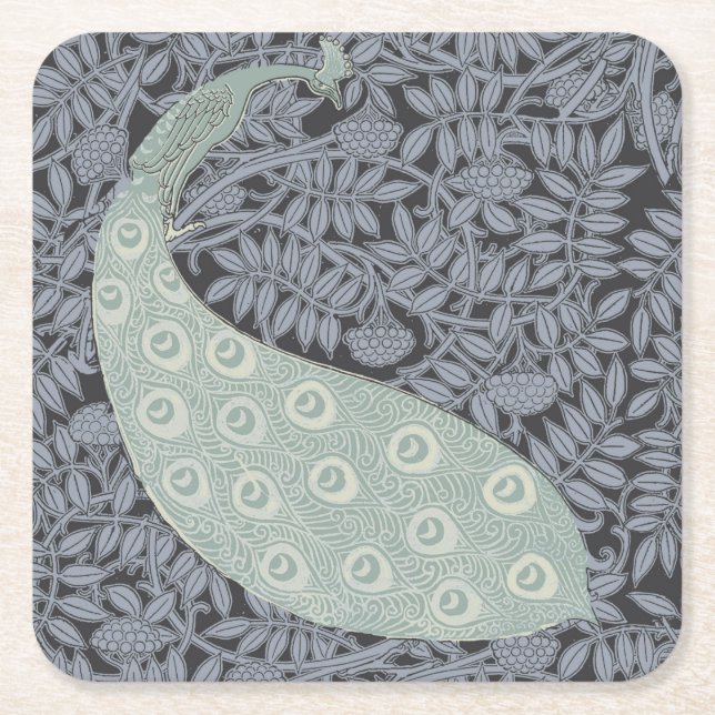 Porta-copo De Papel Quadrado Art Nouveau Peacock Classic Vintage Bird (Frente)