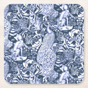 Porta-copo De Papel Quadrado Art Nouveau Peacock Impressão, Marinho e Branco