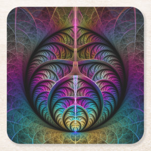 Porta-copo De Papel Quadrado Arte abstrata fractal colorida alucinante