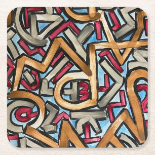Porta-copo De Papel Quadrado Arte abstrata geométrica pintada à mão em vermelho
