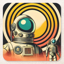 Porta-copo De Papel Quadrado Arte Astronauta da Idade do Espaço do meio século