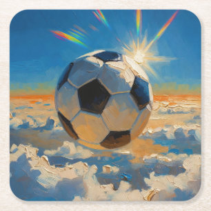 Porta-copo De Papel Quadrado Arte Bola de Futebol Voadora (Óleo No. 4)