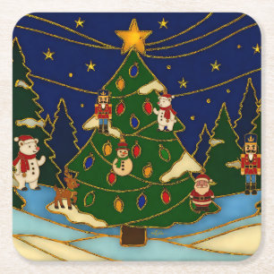 Porta-copo De Papel Quadrado Arte Cloisonne Floresta Caprichosa Natal Clássico 