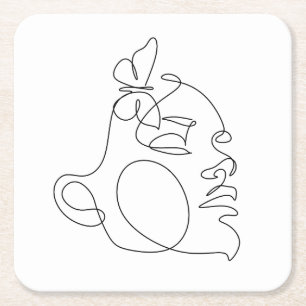 Porta-copo De Papel Quadrado Arte da Linha do Rosto da Mulher