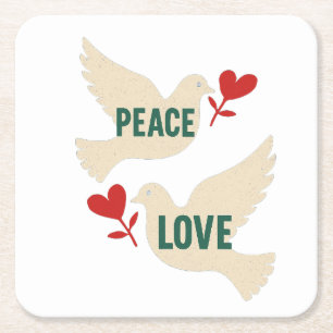 Porta-copo De Papel Quadrado Arte da Pomba Vintage Paz e Amor com Motivo de Cor