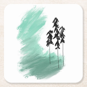 Porta-copo De Papel Quadrado arte de árvore verde escandinava simples menta mod