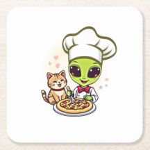 Arte de desenho animado de gato chef alienígena pi