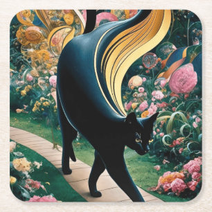 Porta-copo De Papel Quadrado Arte de Gato Preto Decorativo Dourado no Estilo Gu
