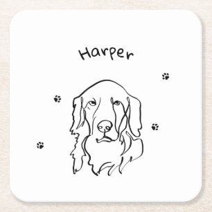 Porta-copo De Papel Quadrado Arte de Linha de Retriever de Ouros Personalizável