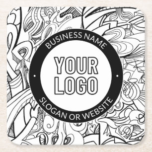 Porta-copo De Papel Quadrado Arte de Linha Moderna & Seu Logotipo com Texto Edi
