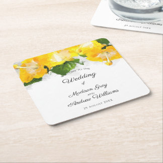 Porta-copo De Papel Quadrado Arte de Noiva de Hibisco Amarelo Linda Casamento