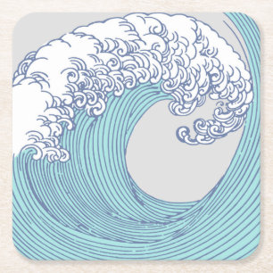 Porta-copo De Papel Quadrado Arte de onda de surf Ukiyo-e japonês vintage da co