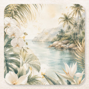 Porta-copo De Papel Quadrado Arte de Parede Aquarela Tropical de Luxo Costeira