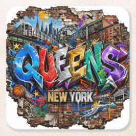 Porta-copo De Papel Quadrado Arte de Parede com Grafite de Queens Nova York