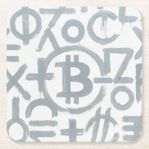 Porta-copo De Papel Quadrado Arte de Rua Bitcoin (Pintura Branca Nº 2)