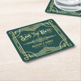 Porta-copo De Papel Quadrado Arte Deco Casamento Elegante Dourado Verde Salvar