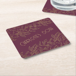 Porta-copo De Papel Quadrado Arte Deco com Fio de Ouro | Fairy Wren Merlot Pers