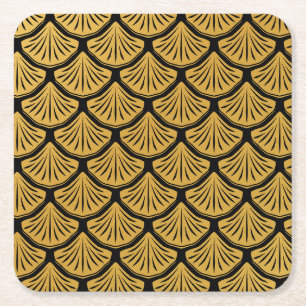 Porta-copo De Papel Quadrado Arte Deco Escalas de Sereia - Preto e Dourado