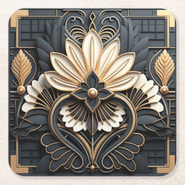 Porta-copo De Papel Quadrado Arte Deco Lindo Dourado Preto Branco Elegante