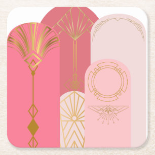 Porta-copo De Papel Quadrado Arte-Deco Matizes Rosa Inspirados Enviam ouro