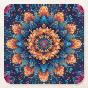 Porta-copo De Papel Quadrado Arte Digital de Flor de Mandala Estilo-23907.