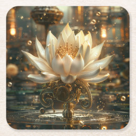 Porta-copo De Papel Quadrado Arte Digital Lotus White Steam-punk