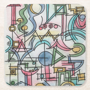 Porta-copo De Papel Quadrado Arte em Aquarela Moderna e Caprichosa com Assimetr