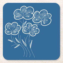 Porta-copo De Papel Quadrado Arte Floral Azul Elegante
