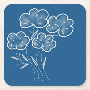 Porta-copo De Papel Quadrado Arte Floral Azul Elegante