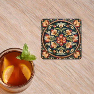 Porta-copo De Papel Quadrado Arte Folclórica Decorativa Norueguesa Rosemaling