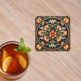 Porta-copo De Papel Quadrado Arte Folclórica Decorativa Rosemaling Norueguesa