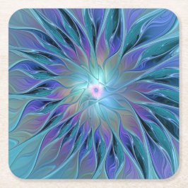 Porta-copo De Papel Quadrado Arte Fractal Abstrato de Sonho Roxo Azul