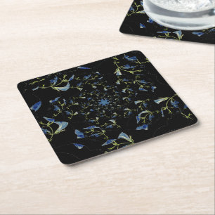 Porta-copo De Papel Quadrado Arte fractal de Blue e Black Sage