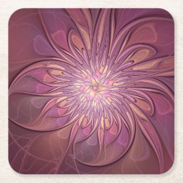 Porta-copo De Papel Quadrado Arte fractal floral moderna abstrata cores de baga