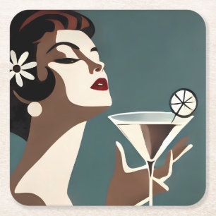 Porta-copo De Papel Quadrado Arte Moderna de Meados do Século A Martini DIva