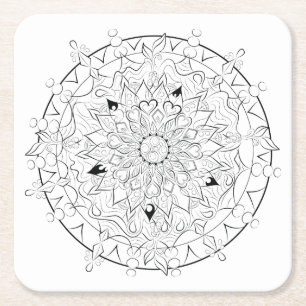 Porta-copo De Papel Quadrado Arte preto e branco da mandala adulta da coloração