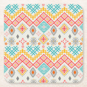 Porta-copo De Papel Quadrado Arte tribal: impressão boho geométrico.