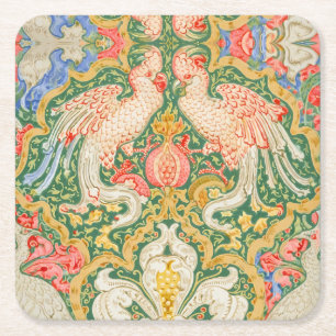 Porta-copo De Papel Quadrado Arte Vintage de Cacatua e Pavão de Walter Crane